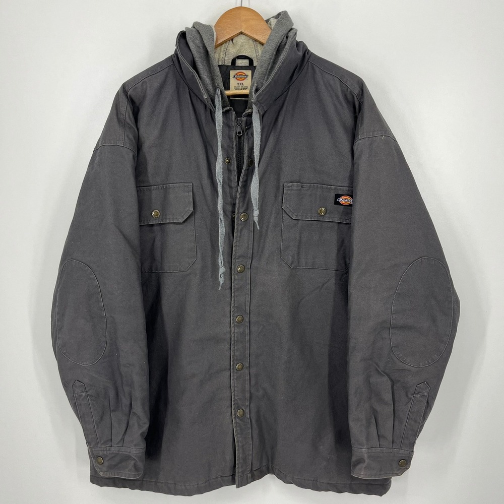 Dickies Mens 2XL Grey Canvas Hooded Work Jacket Utility Coat